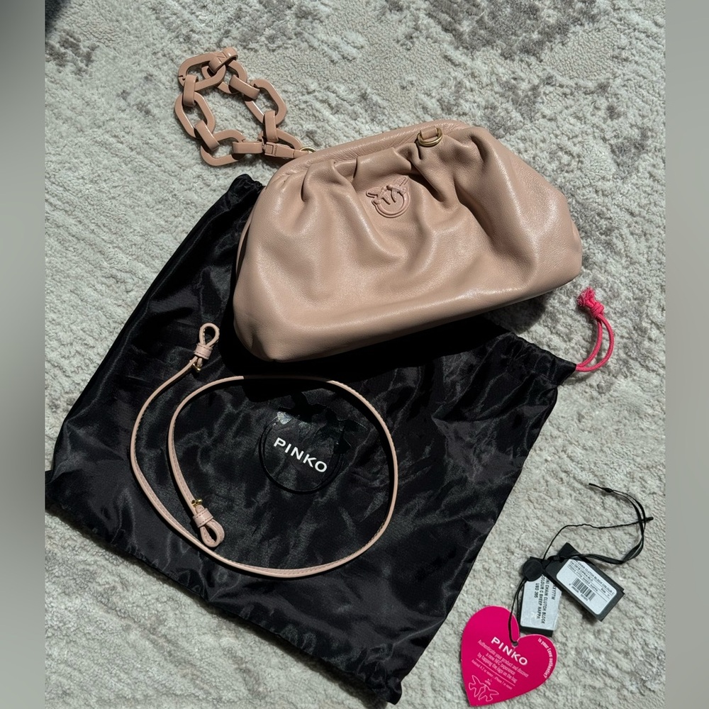 Pinko mini chain clutch block color sheep nappa